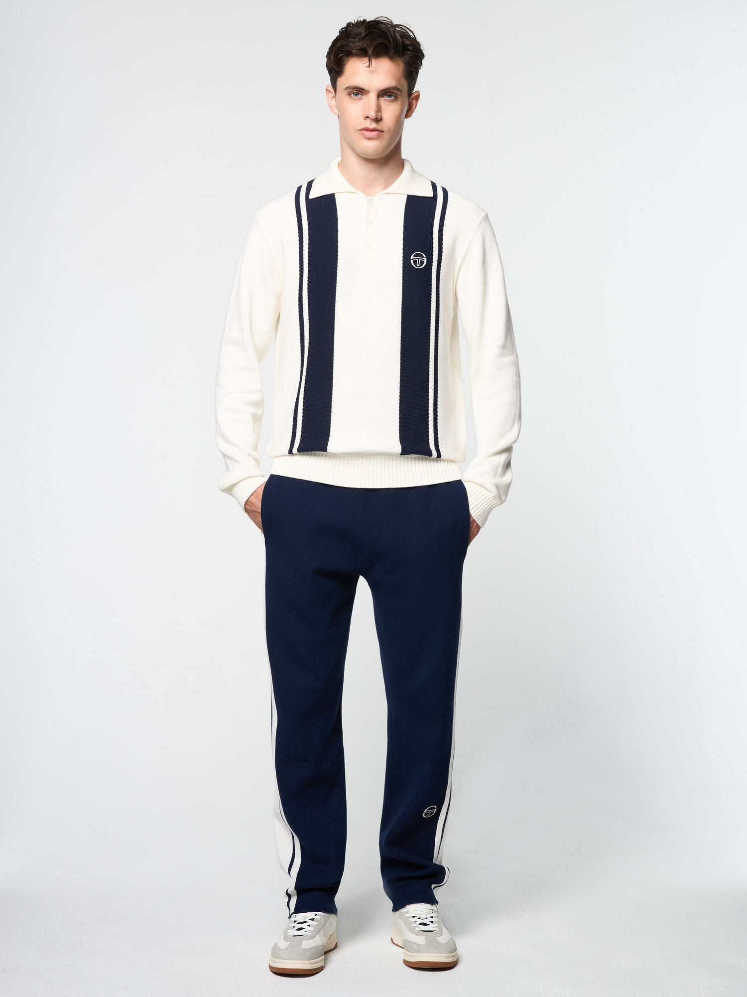 Men | Young Line Knit Long Sleeve Polo | Gardenia