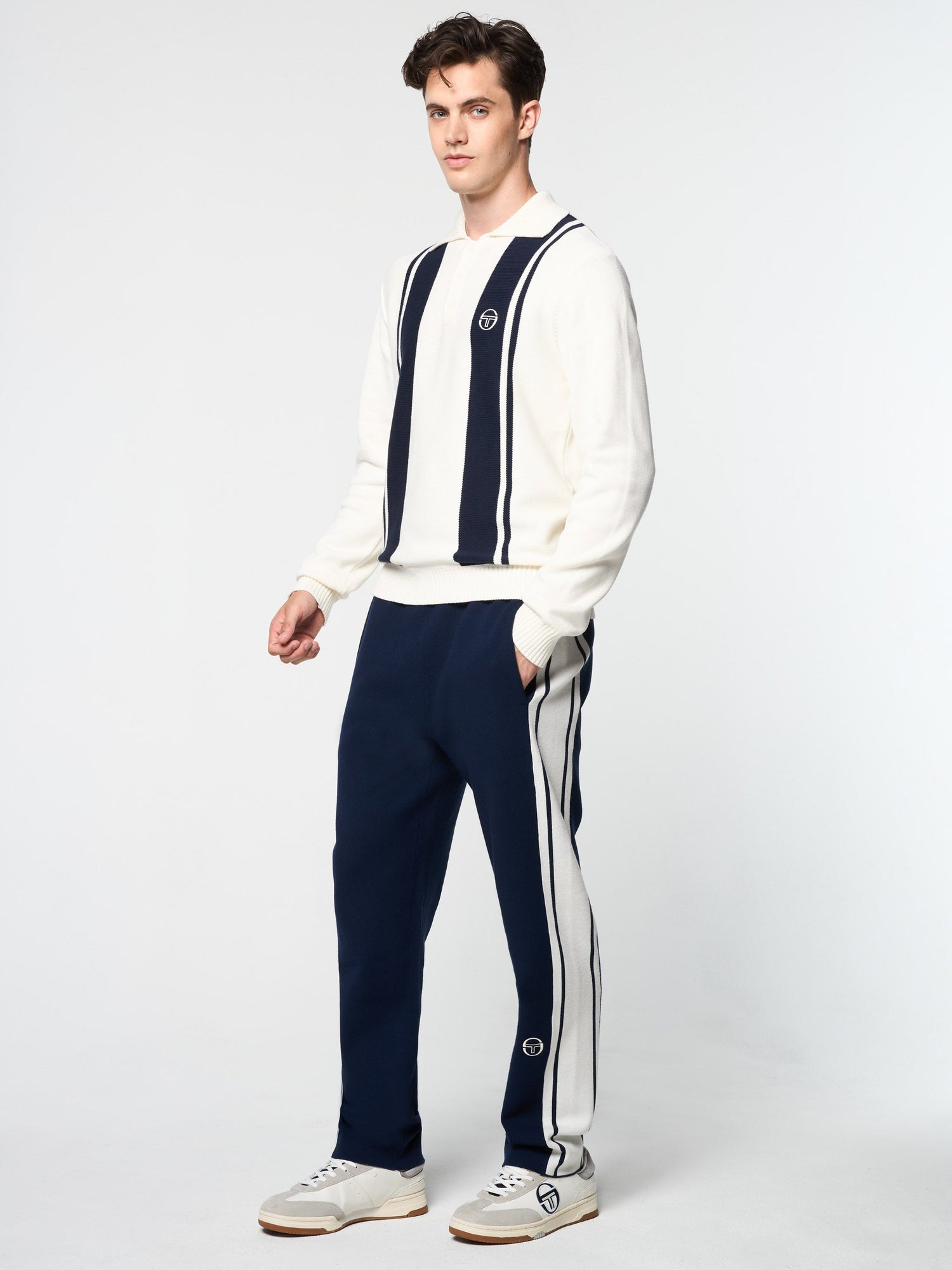Men | Young Line Knit Long Sleeve Polo | Gardenia