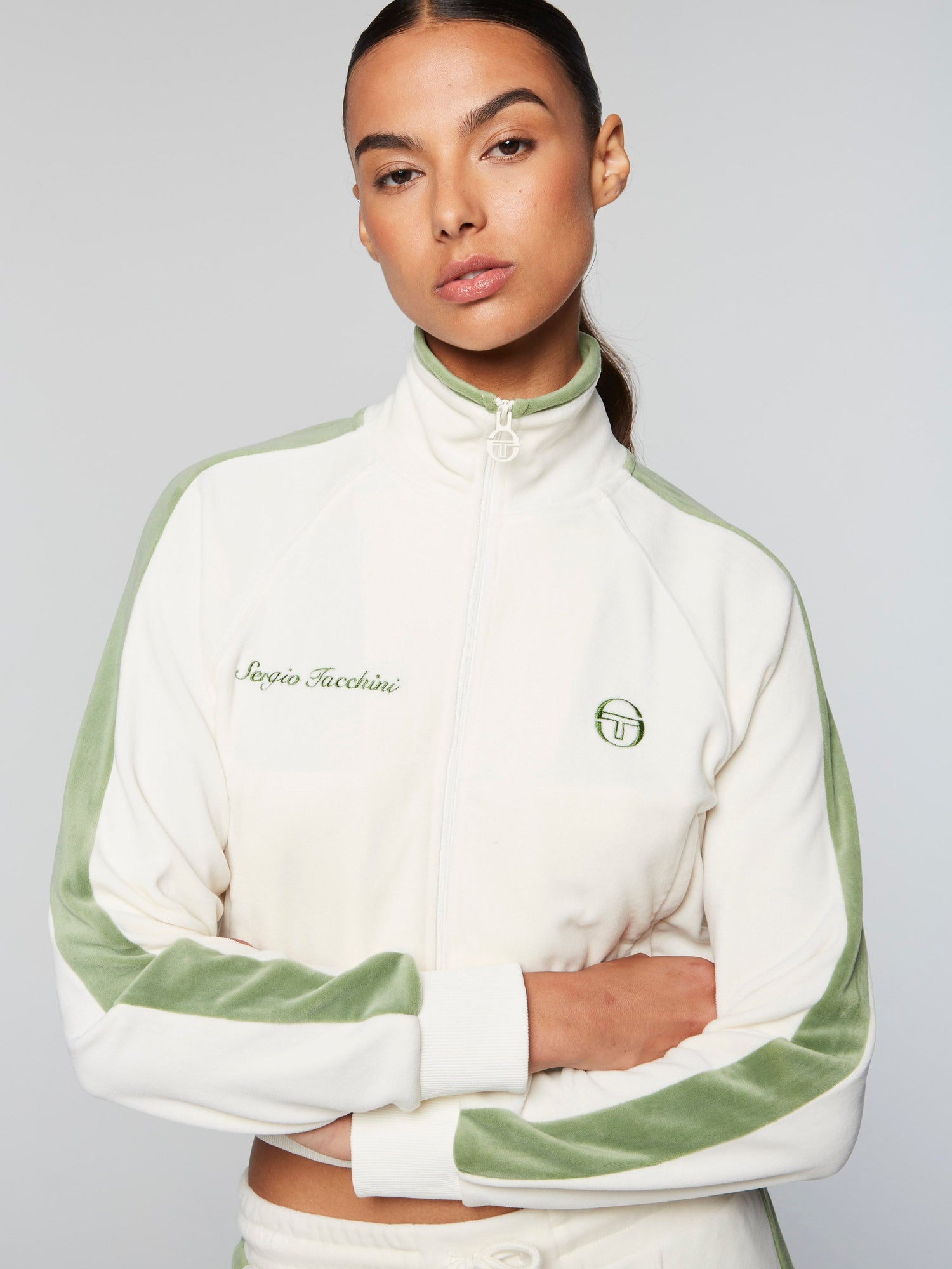 Women | Miss Carlotta Velour Track Jacket | Gardenia