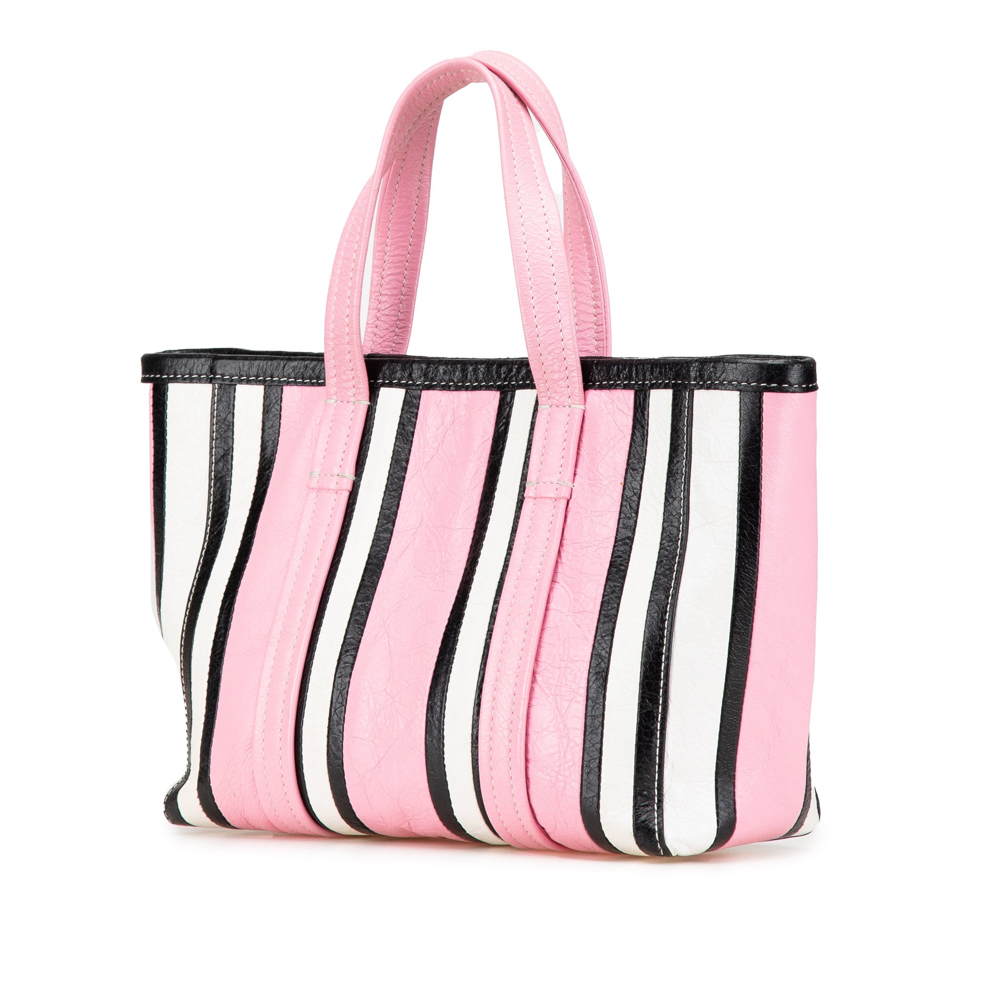 Balenciaga | Pre-Owned Small Lambskin Barbes East West Striped Shopper Tote | Pink