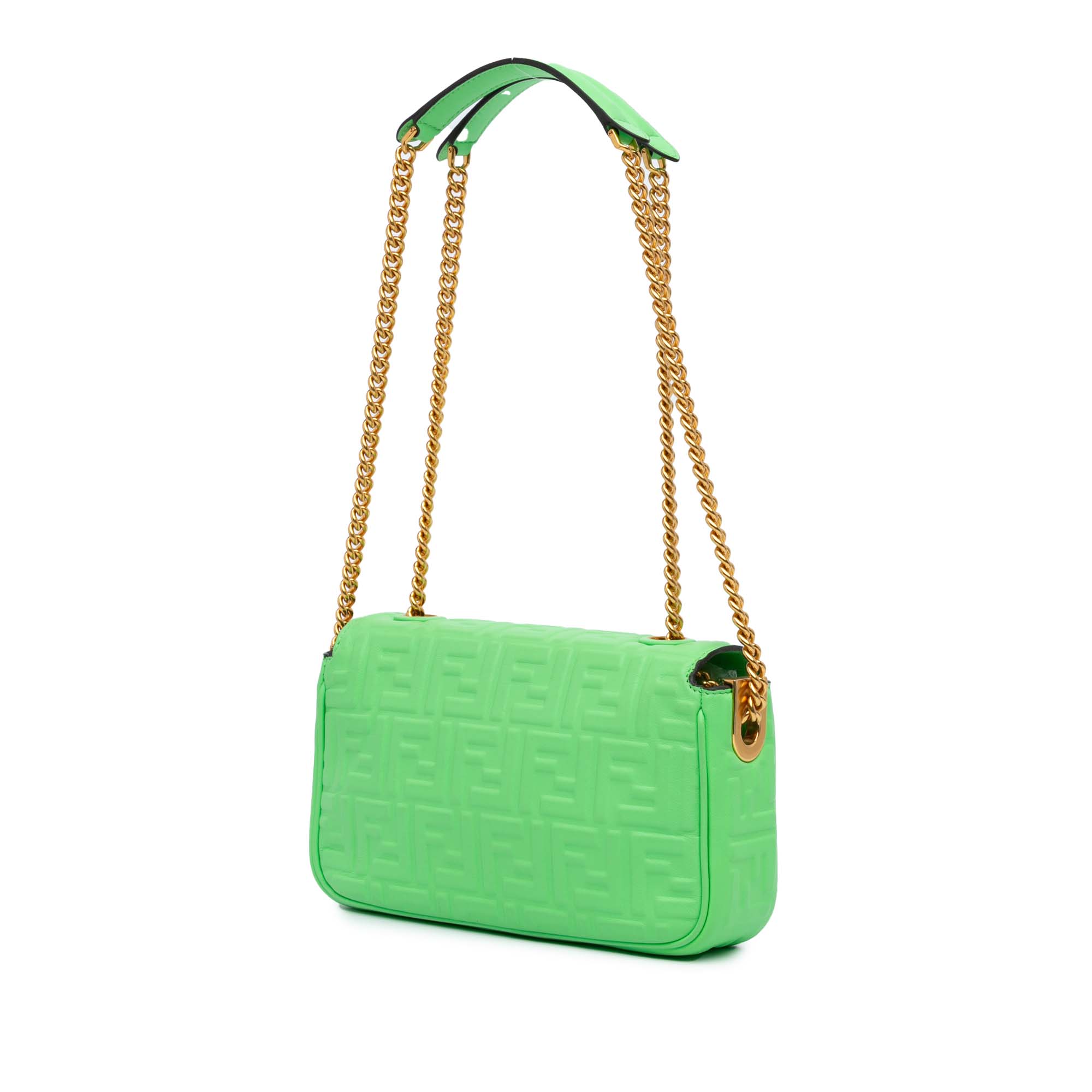Fendi | Pre-Owned Zucca Embossed Leather Chain Midi Baguette - I | Green/Light Green