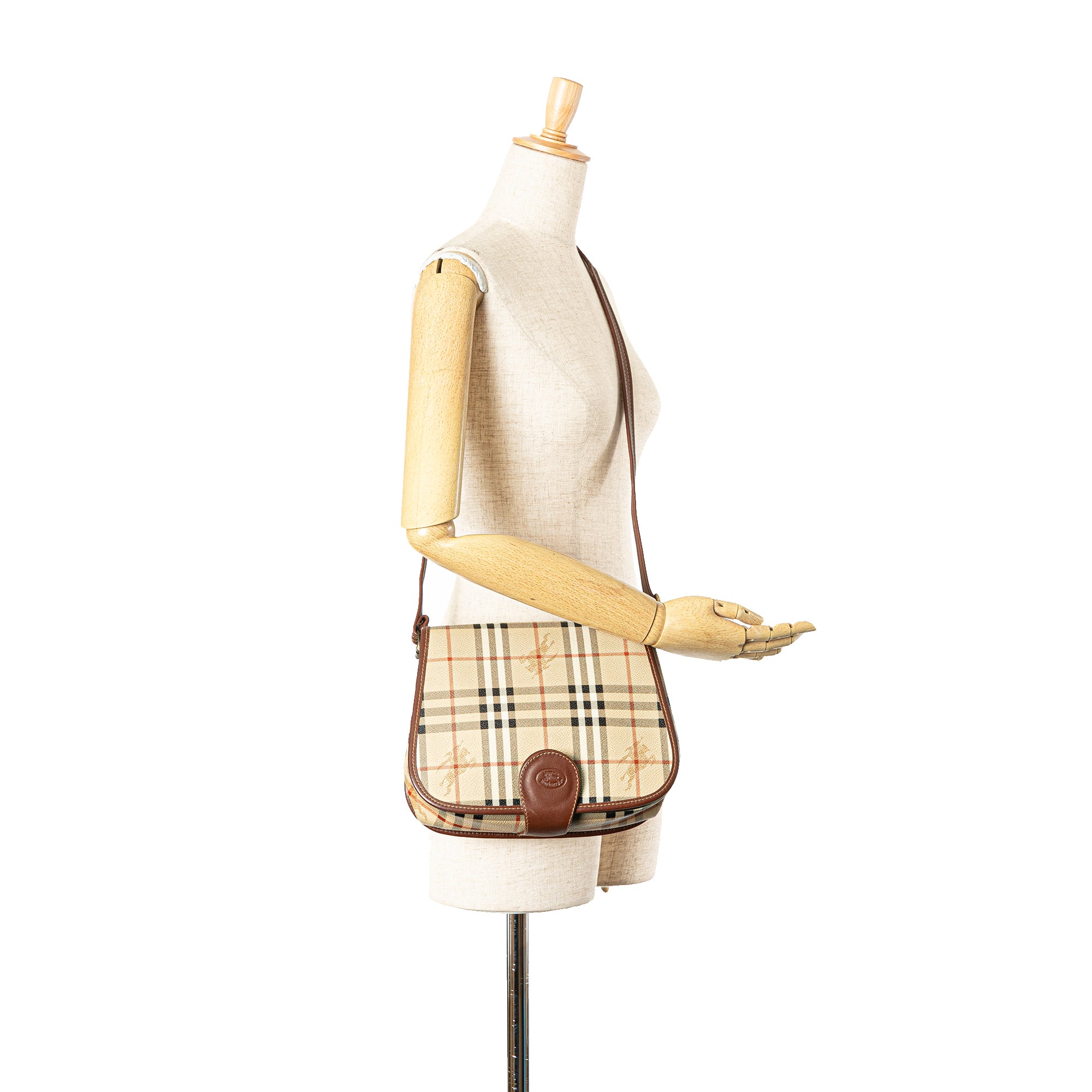 Burberry | Pre-Owned Haymarket Check Coated Canvas Crossbody | Brown/Beige