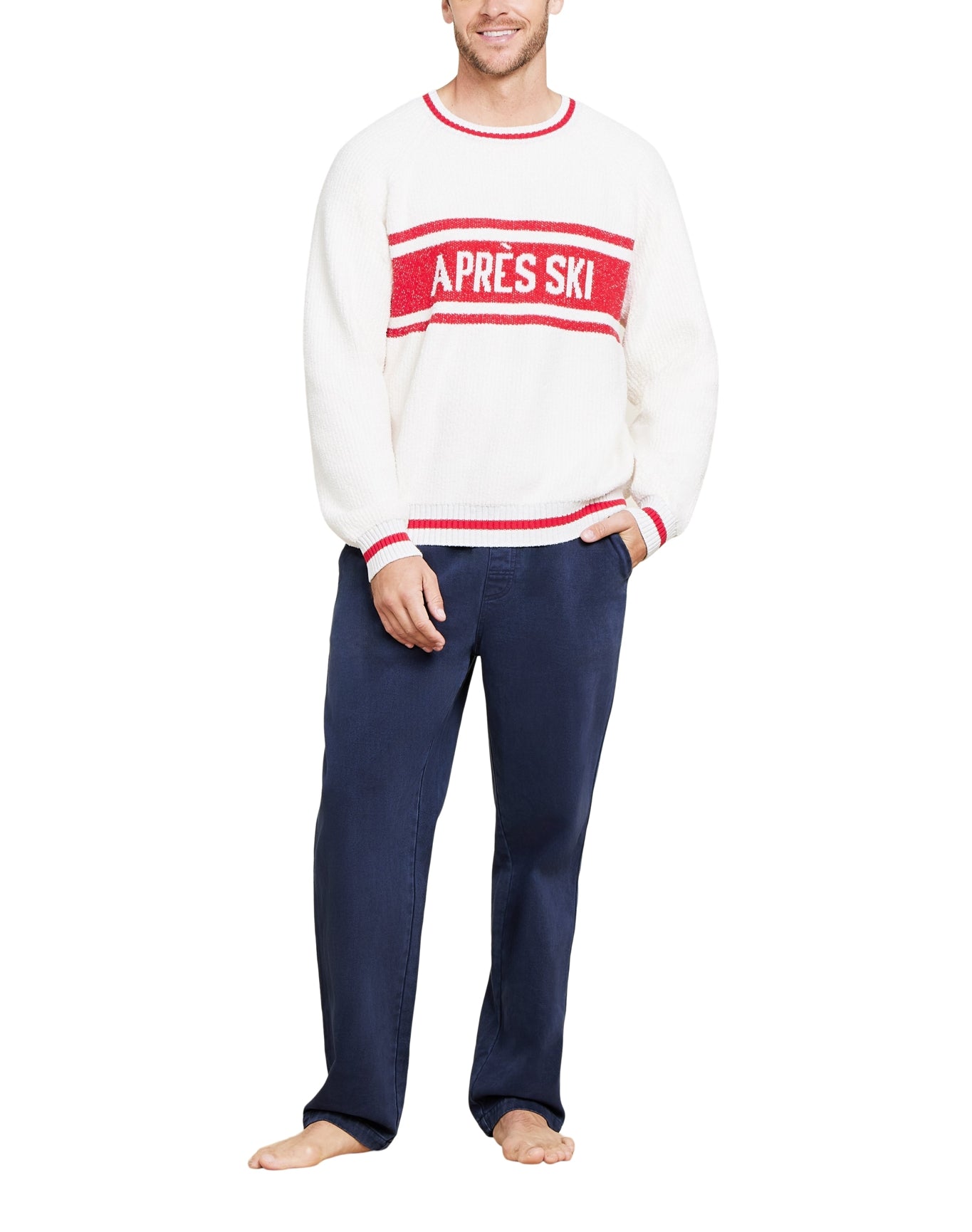 Unisex | Cozychic Cotton Apres Pullover | Cream-Americana Red
