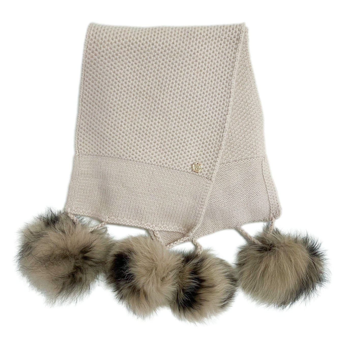 Unisex | Honeycomb Cashmere Fur Pom Scarf Animal Print Fur Poms | Beige