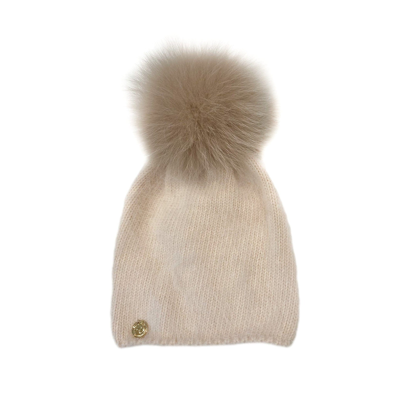 Unisex | Vanya Adult Beige Cashmere Fox Fur Beanie Hat | Oatmeal