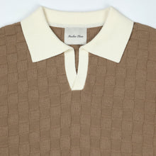 Long Sleeve Checkered Knitted Rugby Polo | Brown