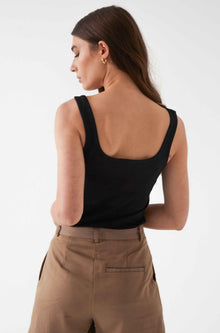 Woman wearing a black tank top