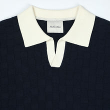 Long Sleeve Checkered Knitted Rugby Polo | Navy