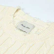 Three Amigas Distressed Cable-Knit Crewneck Sweater | Off-White