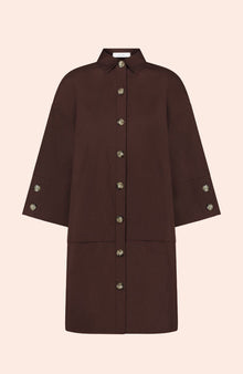 Coated Poplin Tunic Dress | Chocolate