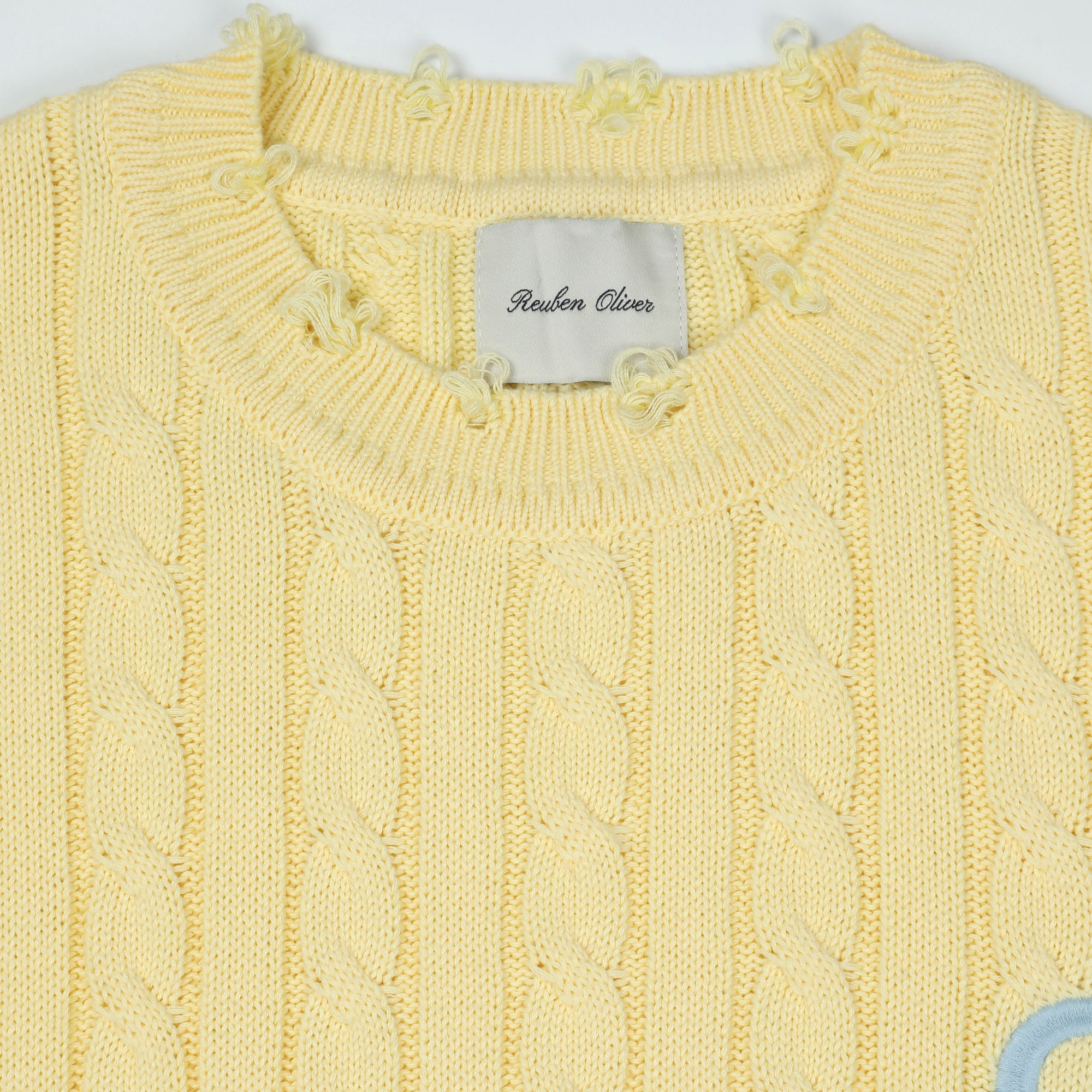 R.O Distressed Cable Knit Sweater | Light Yellow