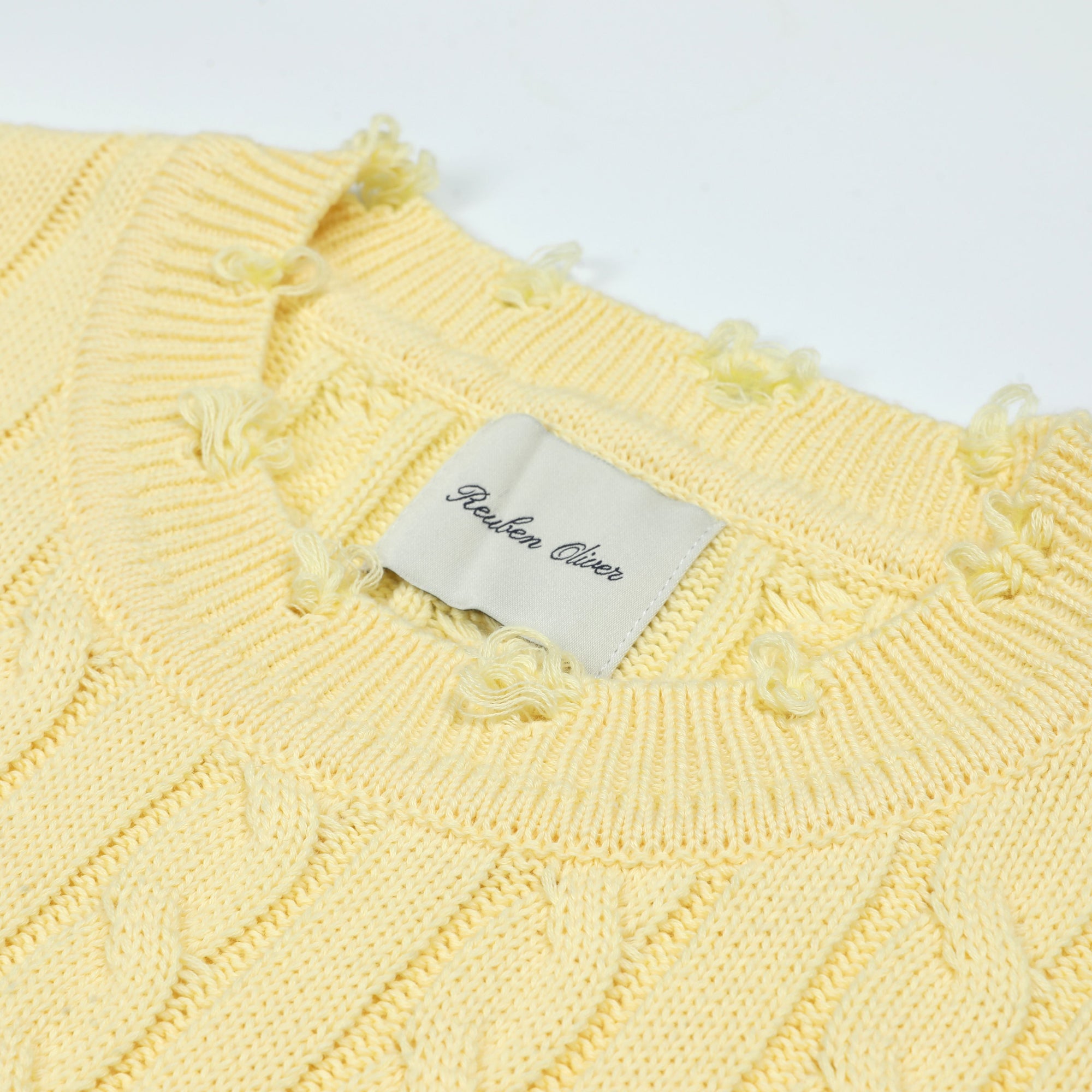 R.O Distressed Cable Knit Sweater | Light Yellow