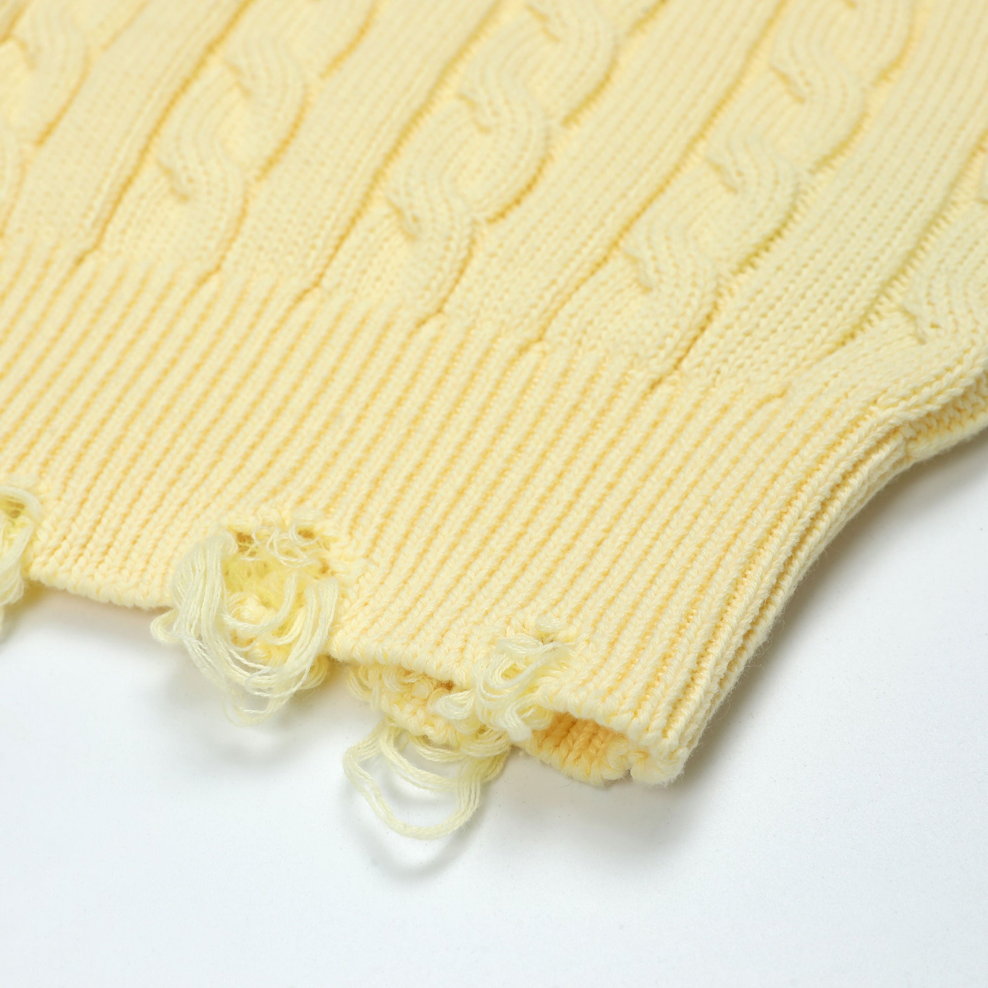 R.O Distressed Cable Knit Sweater | Light Yellow