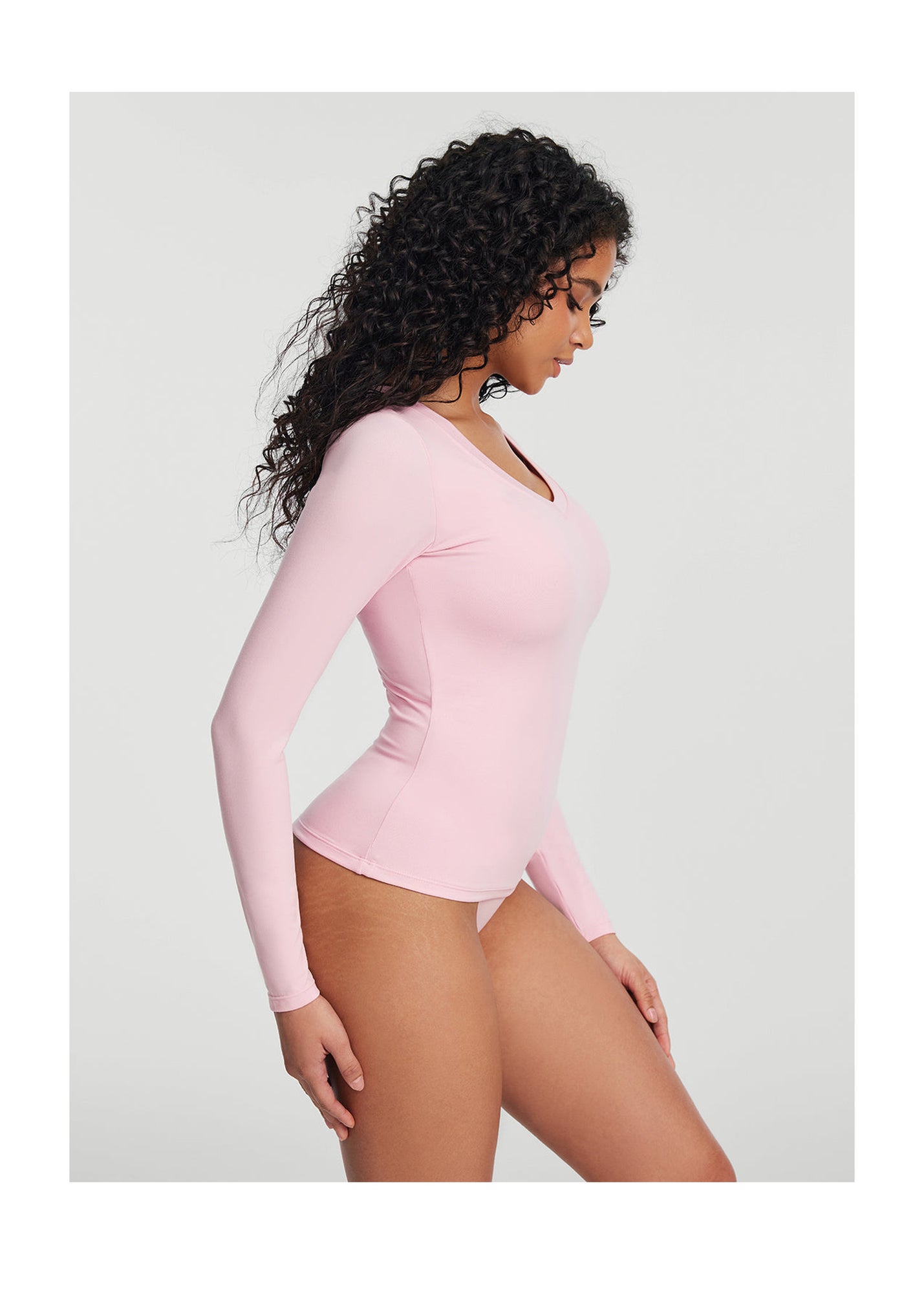 V-Neck Long Sleeve Top | Ballet Pink