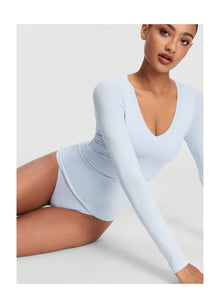 V-Neck Long Sleeve Top | Sky Blue