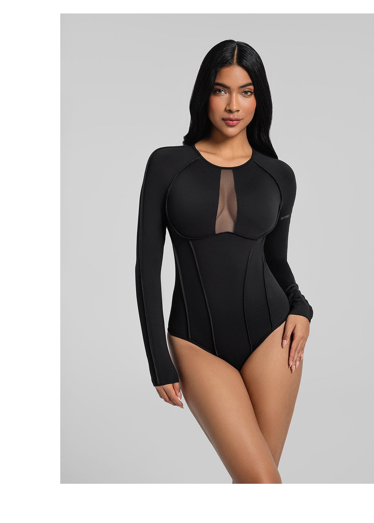 V-Panel Mesh Bodysuit | Black