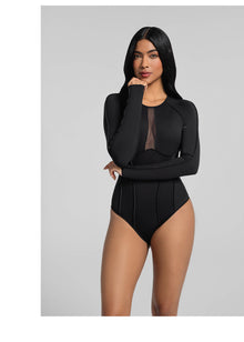 V-Panel Mesh Bodysuit | Black