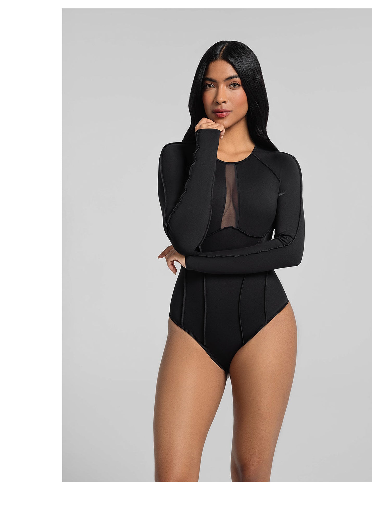 V-Panel Mesh Bodysuit | Black