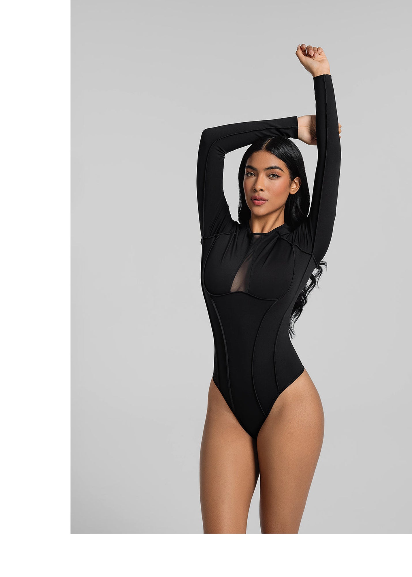 V-Panel Mesh Bodysuit | Black