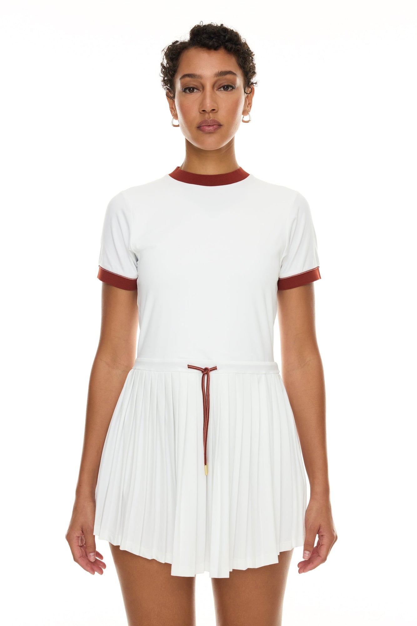 Varley | Trent Court Dress 30 | White/Burnt Sienna