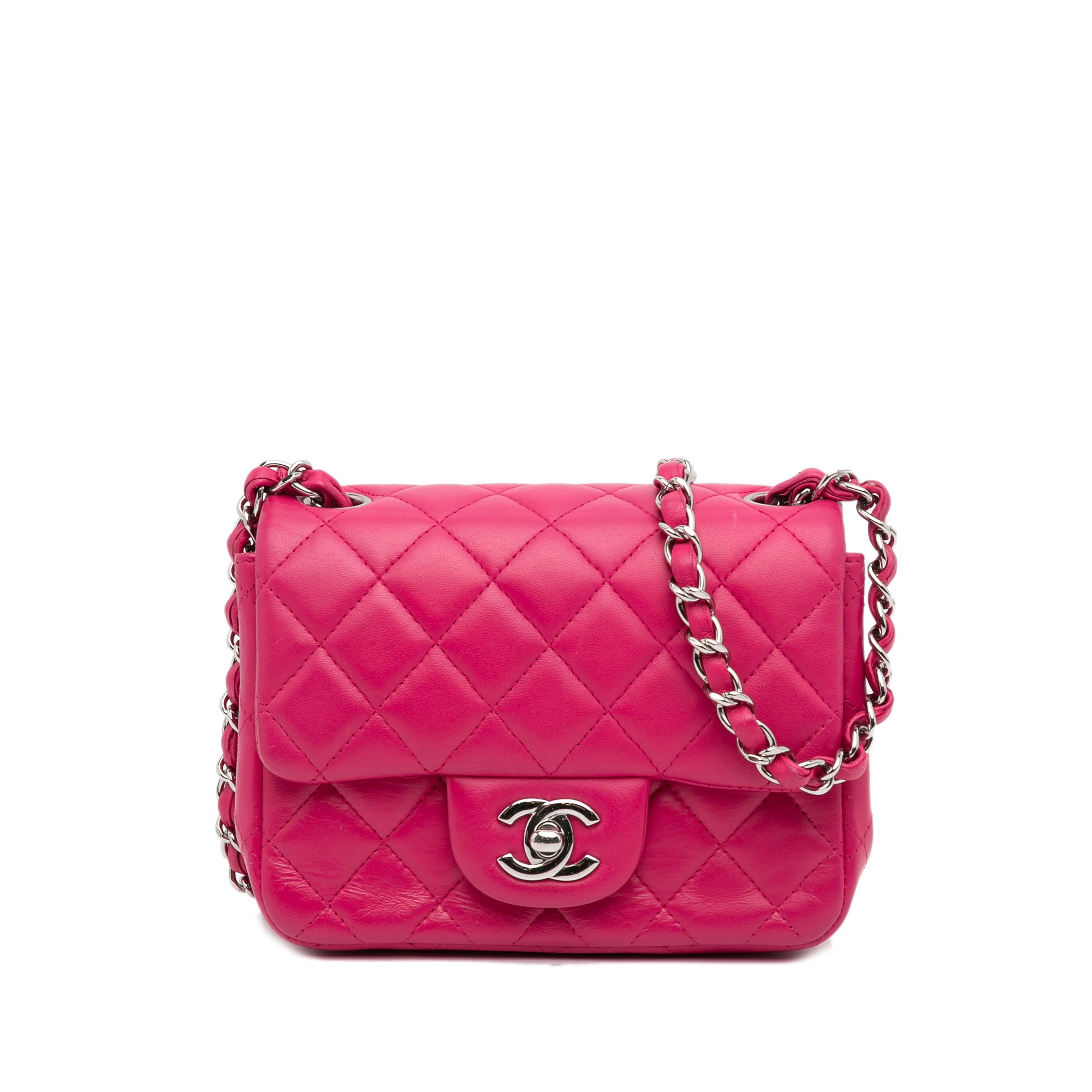 Chanel Pre-Owned Mini Square Classic Lambskin Flap | Women | Pink x Dark Pink