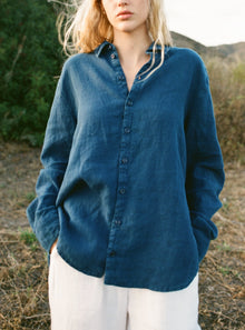 Cecile Oversized Linen Shirt | Navy