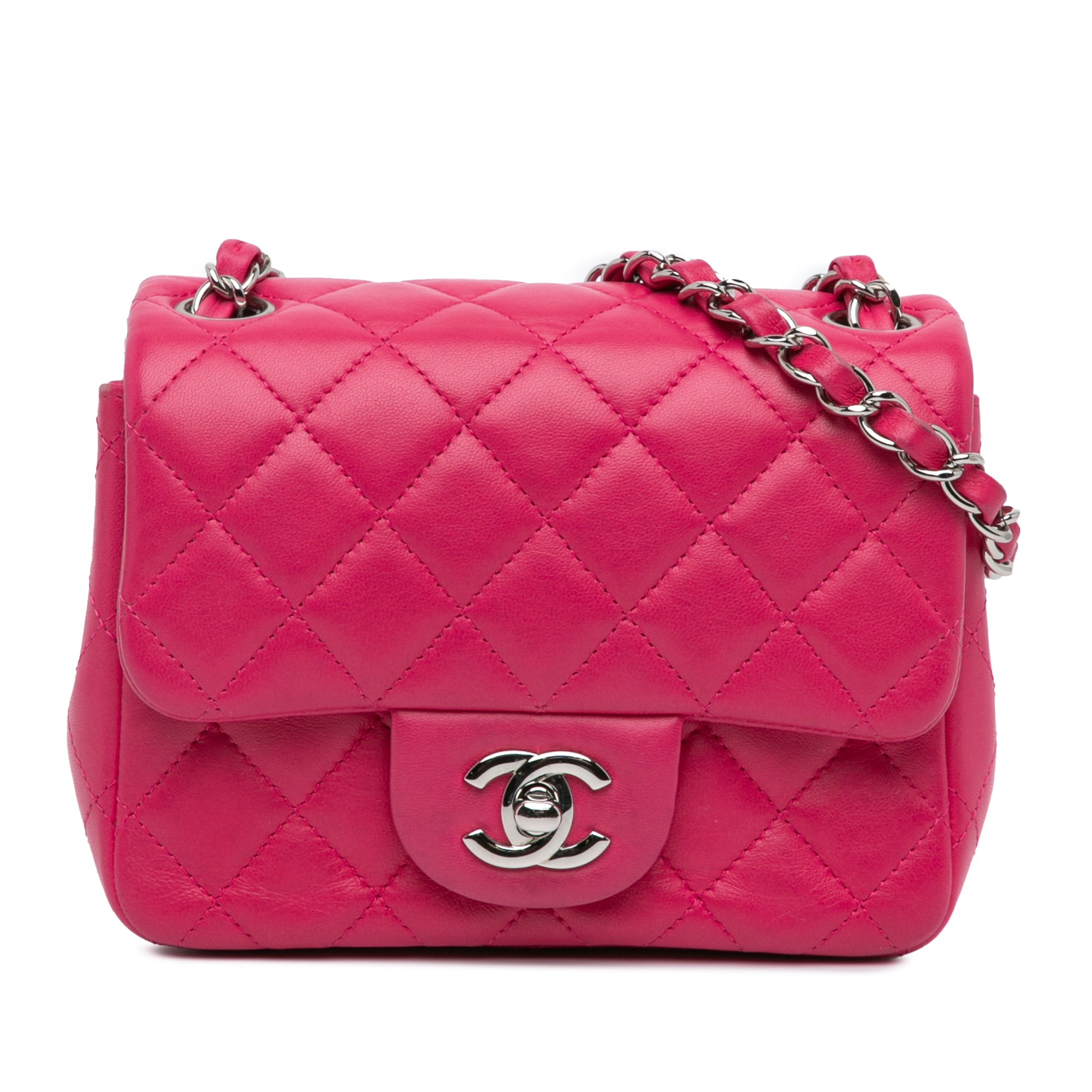 Chanel | Pre-Owned Mini Square Classic Lambskin Single Flap | Pink/Dark Pink
