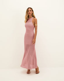 Knit Carmen Long Dress - Light Sweet Heart XS