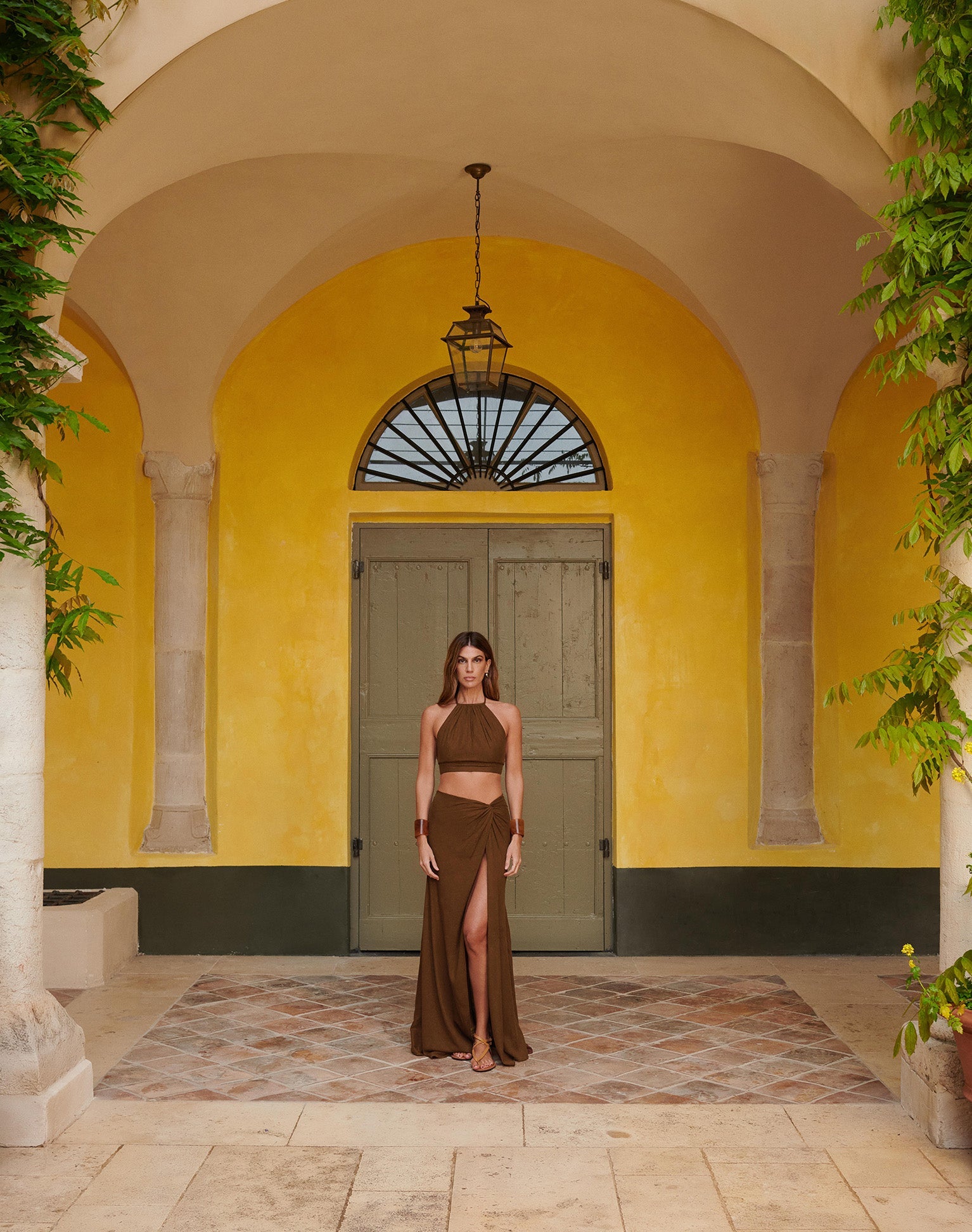 Ibiza High-Neck Halter Top - Brown XS