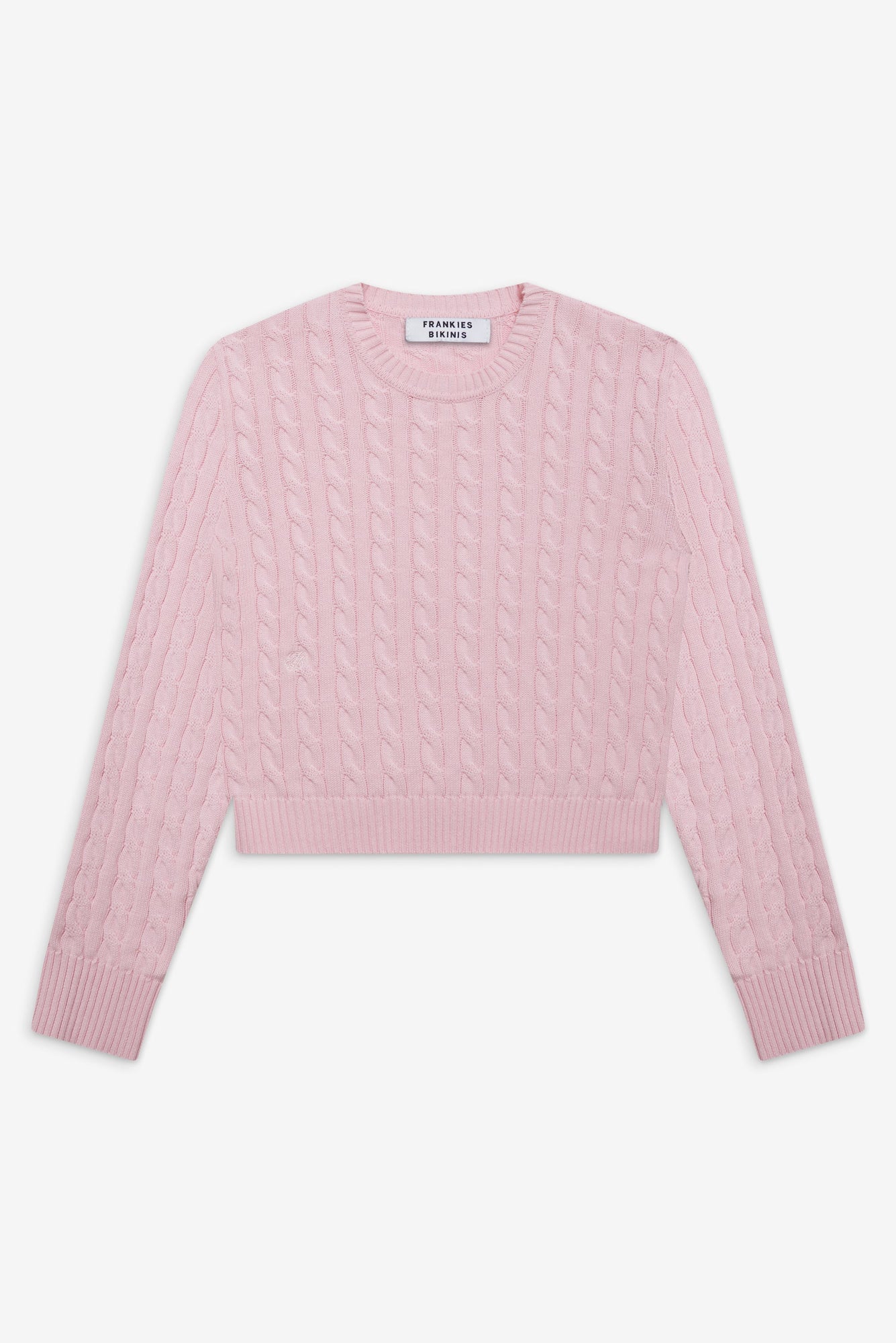 Varsity cable knit pullover sweater cozy pink