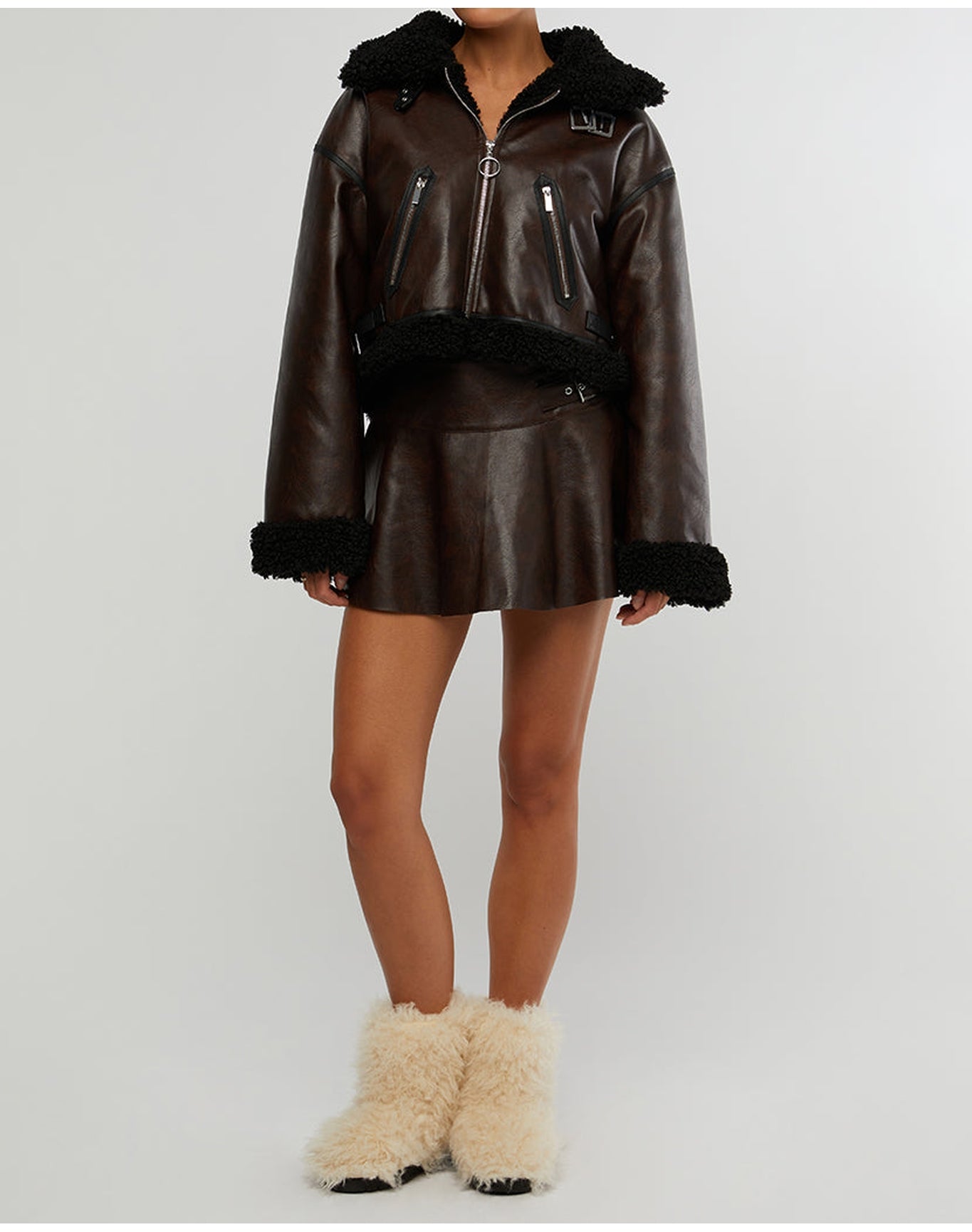 Vegan Leather Buckle Mini Skort | Dark Patina