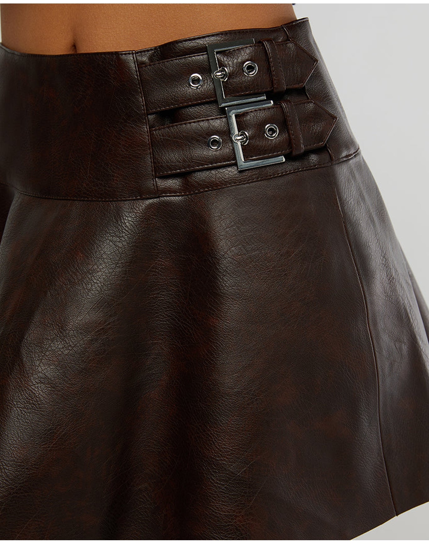 Vegan Leather Buckle Mini Skort | Dark Patina
