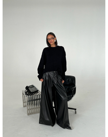 Vegan Leather Extreme Wide Leg Pant | Black