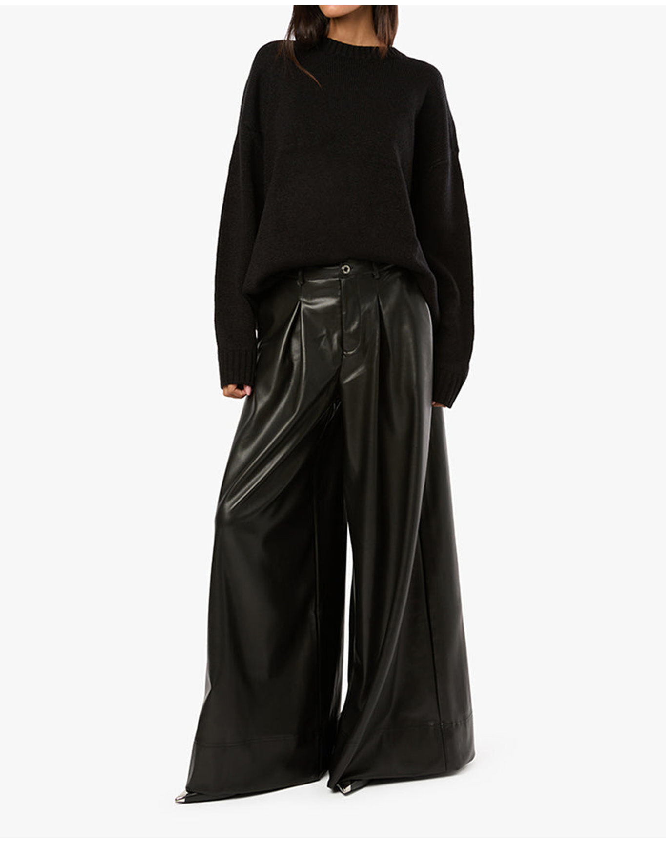 Vegan Leather Extreme Wide Leg Pant | Black