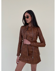 Vegan Leather Moto Jacket | Brown