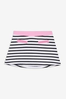 Velma Skirt in Vintage Stripe with White and Black Stripes and Pink Trim