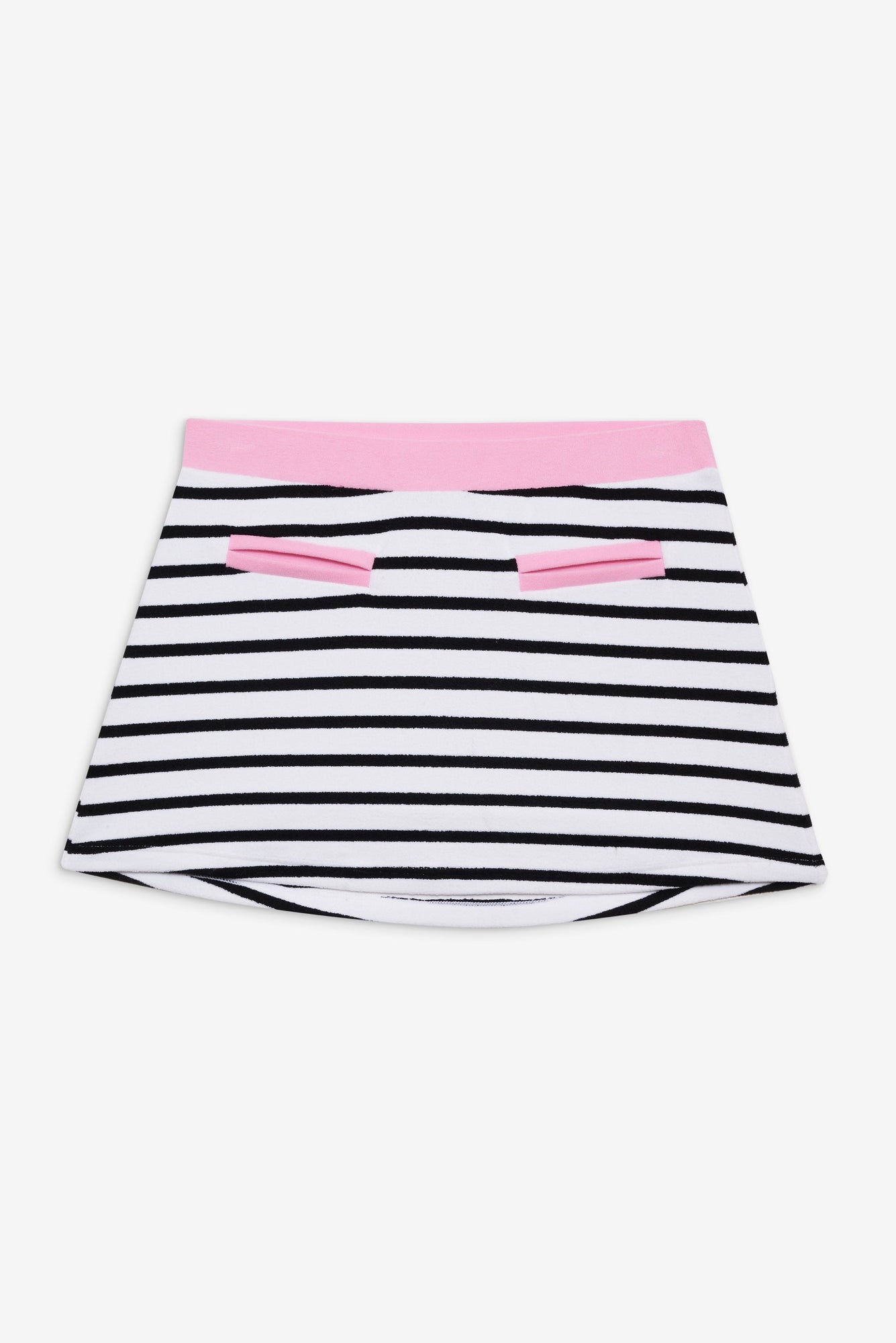 Velma Skirt in Vintage Stripe with White and Black Stripes and Pink Trim