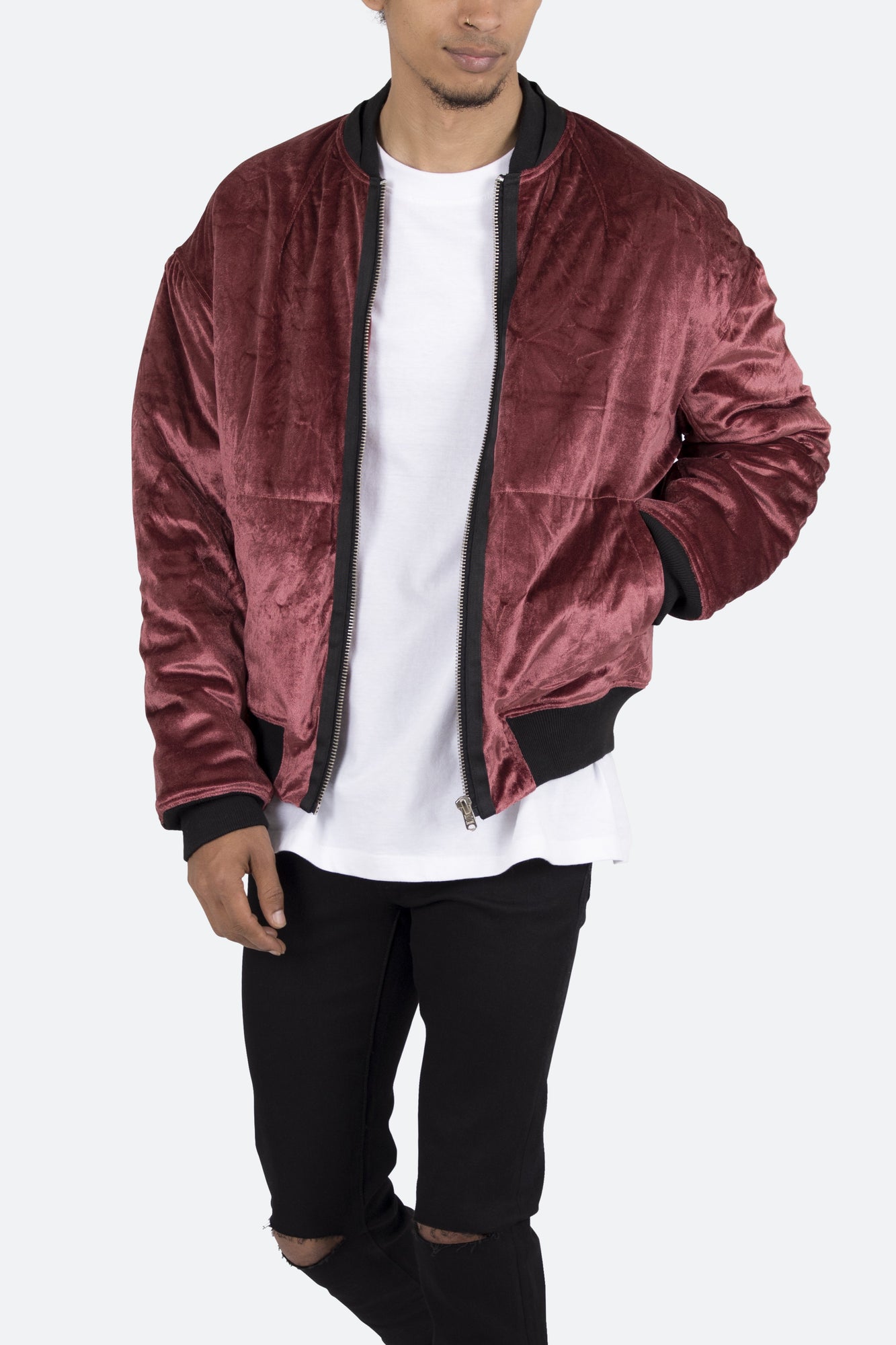 Velour Bomber Jacket | Burgundy
