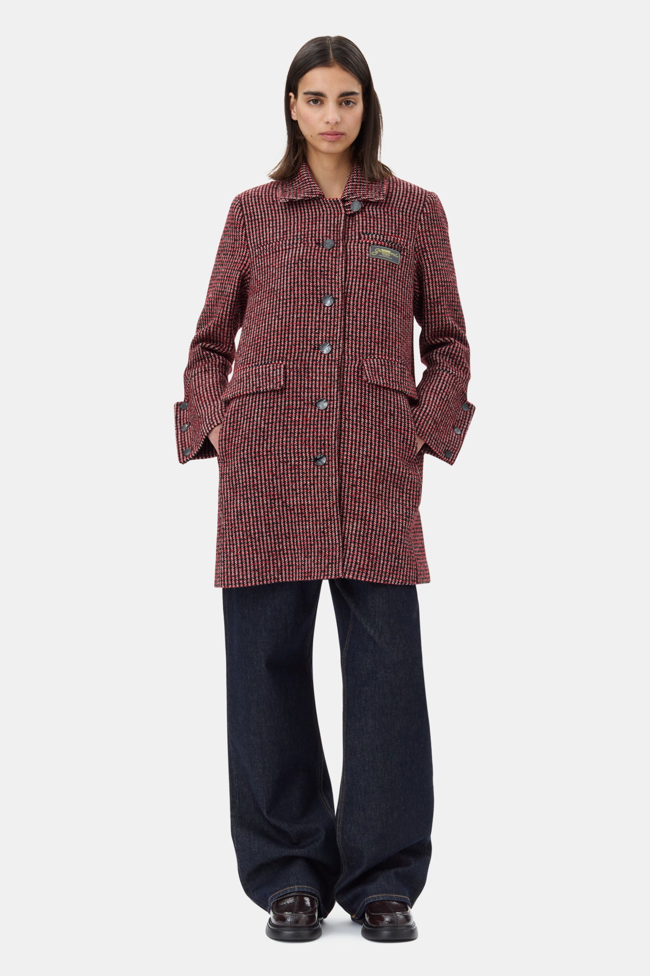 Woollen Check Midi Jacket | Racing Red