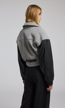 Caspian Wool Vegan Leather Combo Bomber | Grey Melange/Black