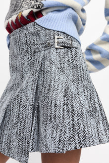 Cotton Tweed Wrap Mini Skirt | Celestial Blue