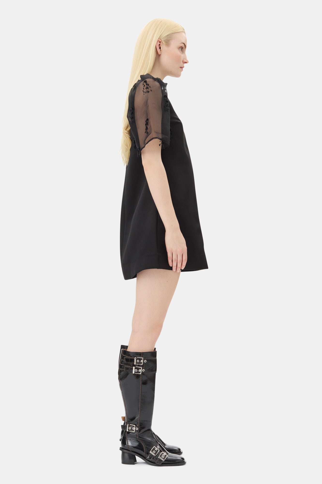 Fringed Organza Mini Dress | Black