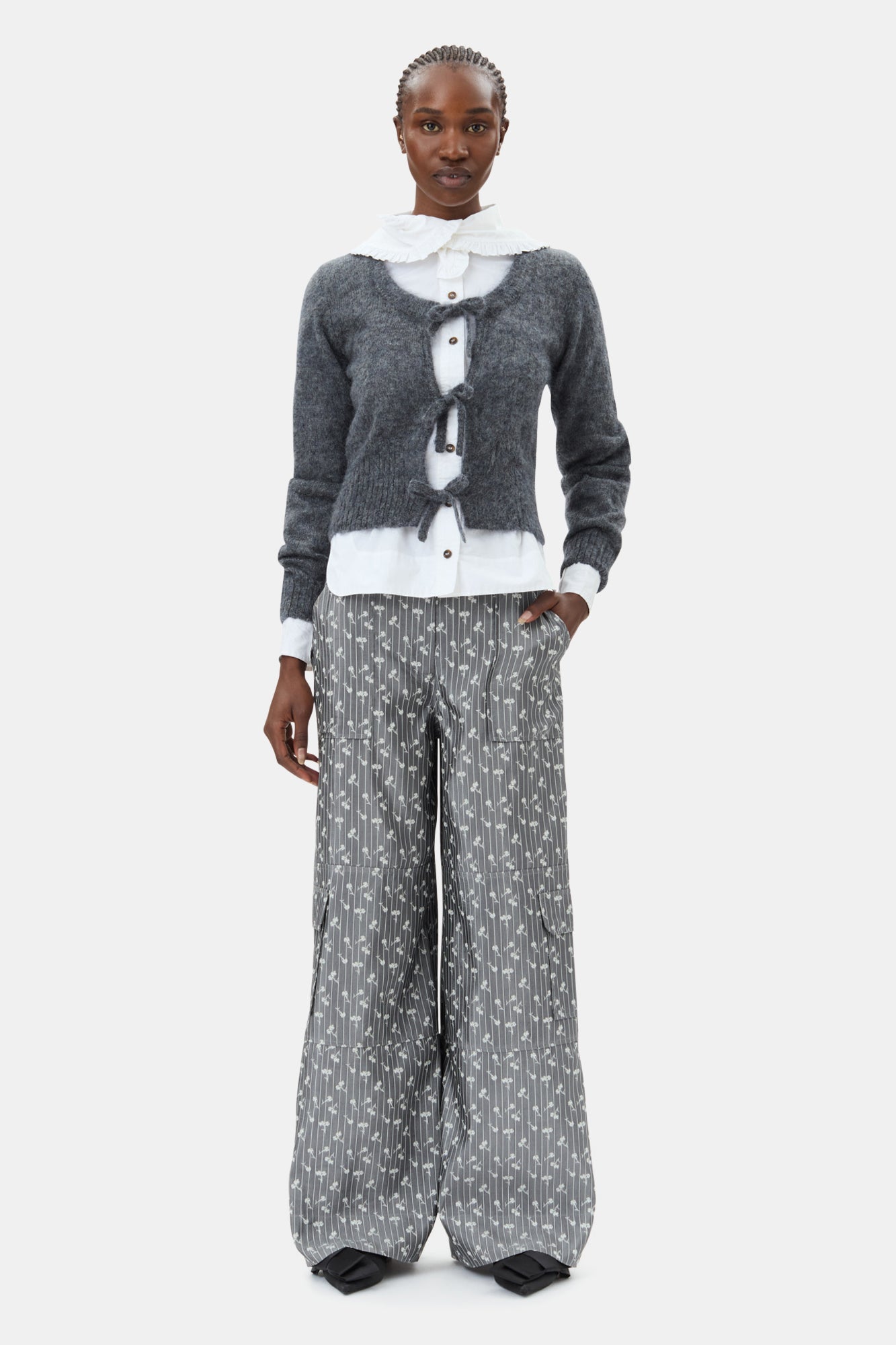 Acetate Jacquard Cargo Pants | Smoked Pearl