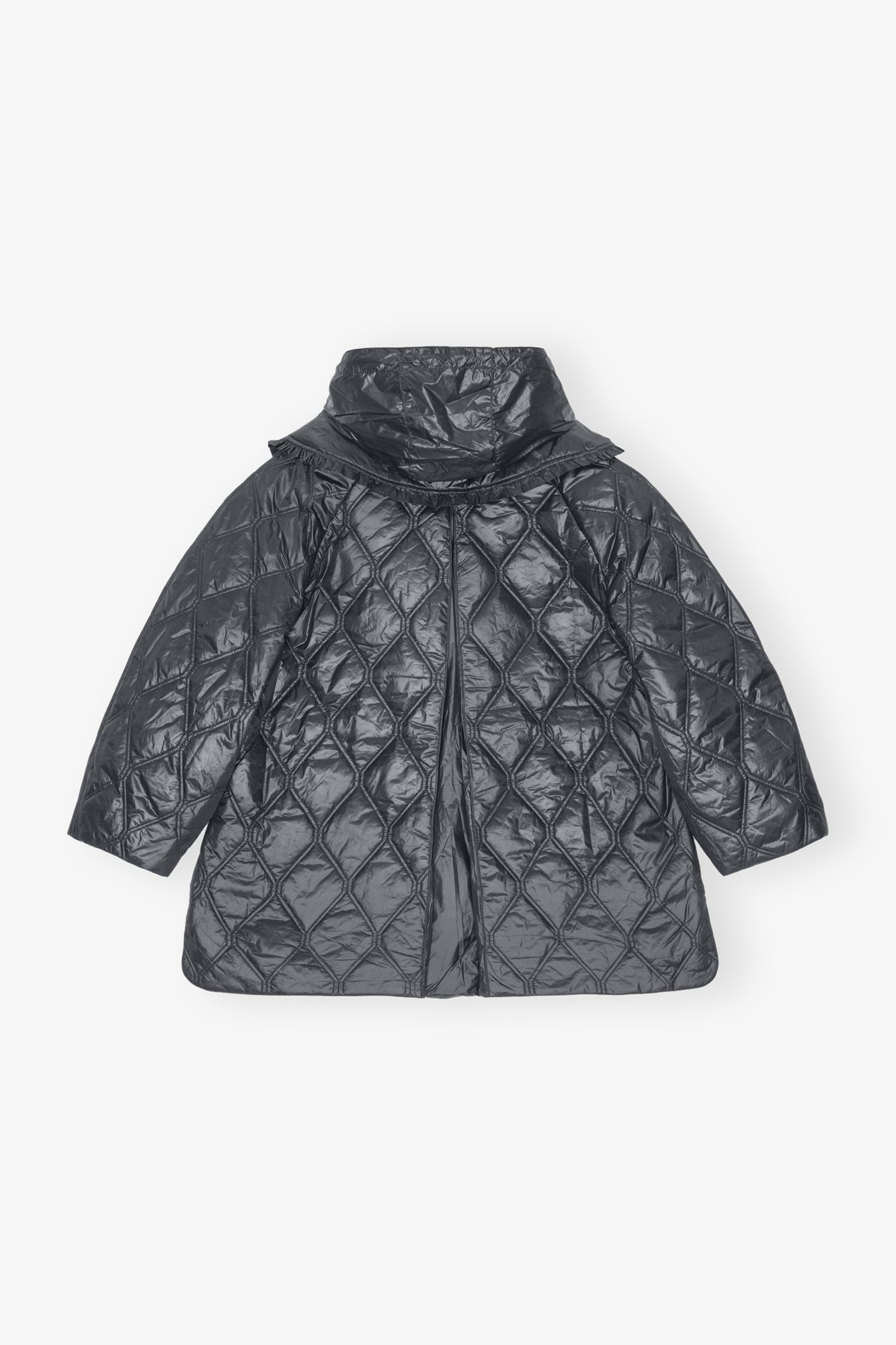 Shiny Quilt Midi Jacket | Black Sand