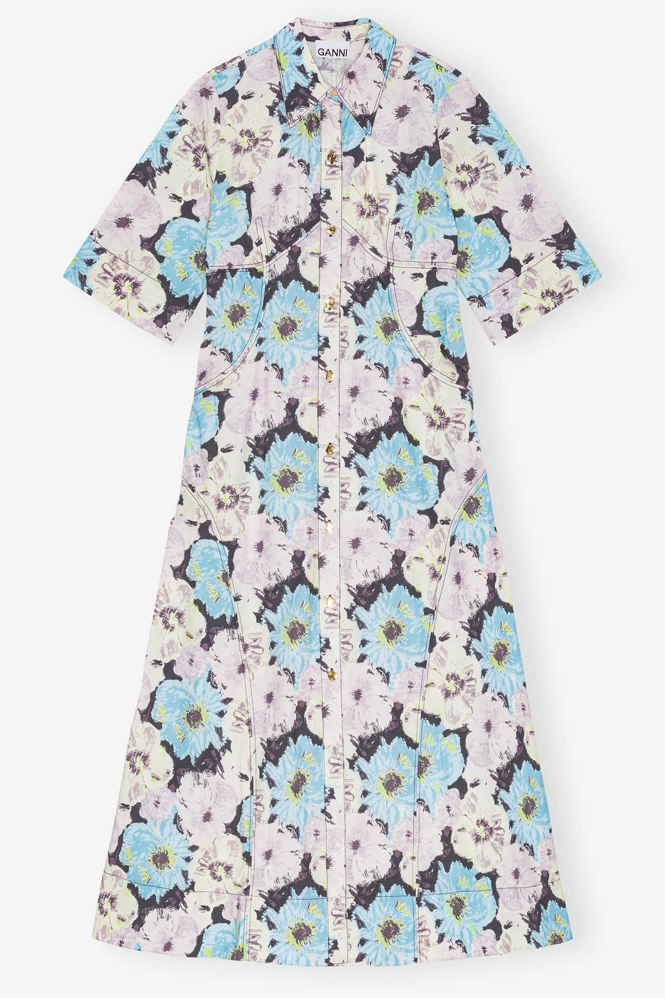 Floral Printed Cotton Long Shirt Dress | Multicolor