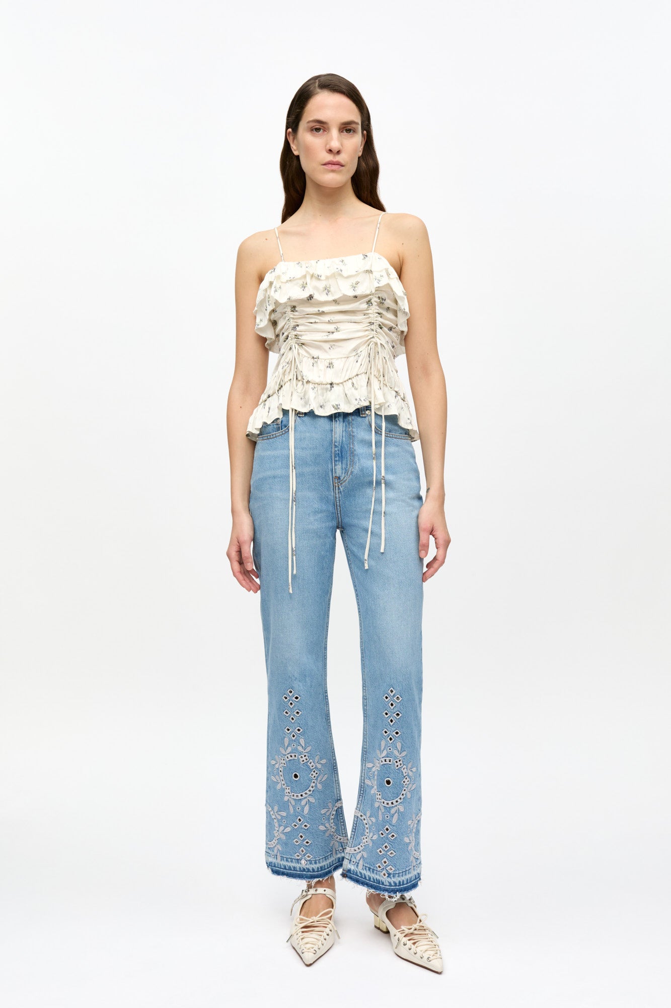 Printed Satin Slip Top | Egret