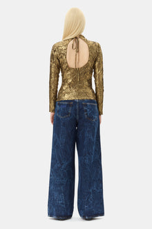 Shibori Pleat Back Cutout Top | Gold