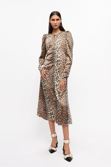 Printed Satin Midi Dress | Leopard