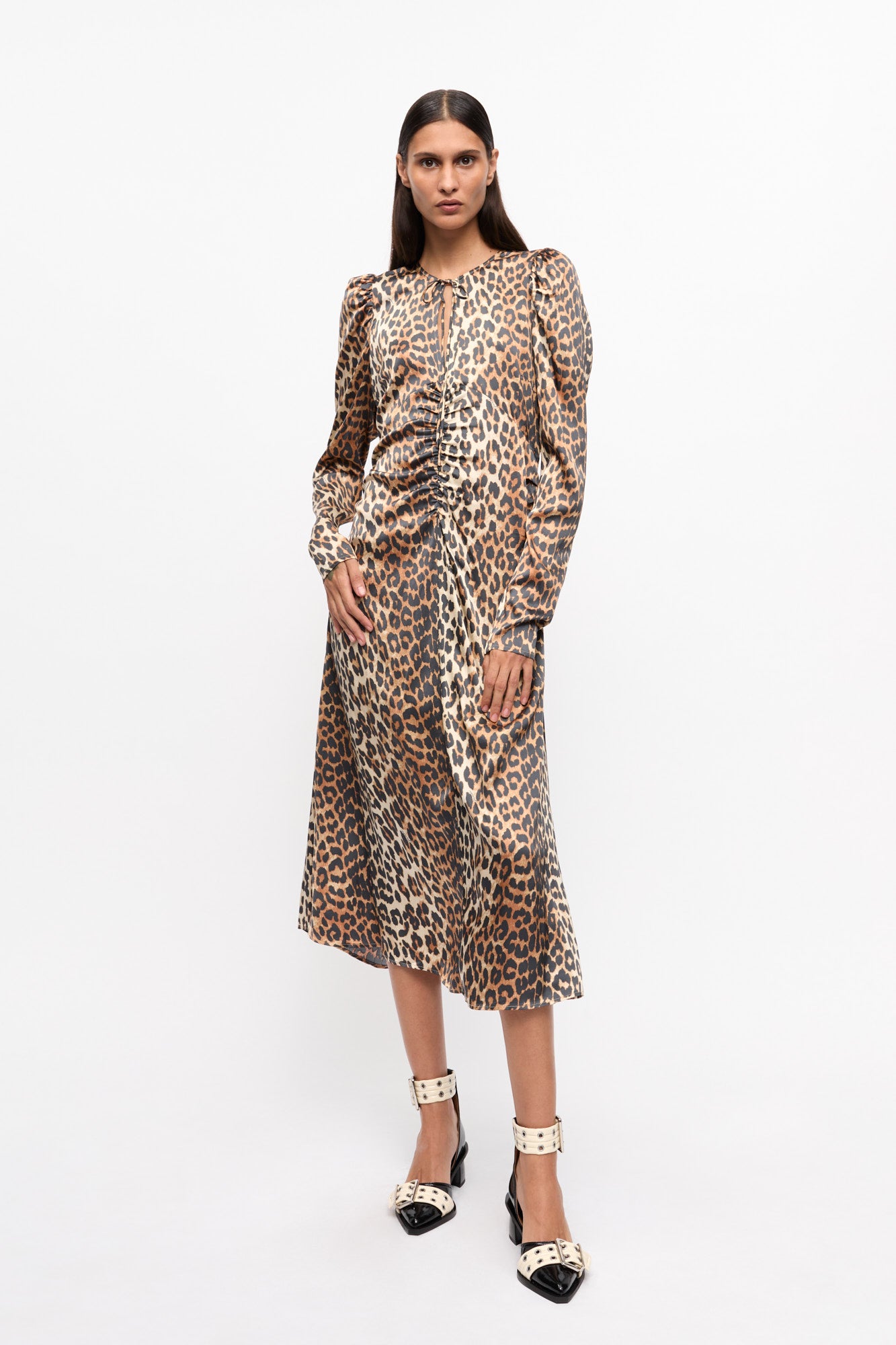 Printed Satin Midi Dress | Leopard
