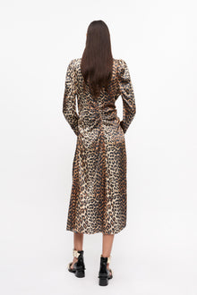 Printed Satin Midi Dress | Leopard